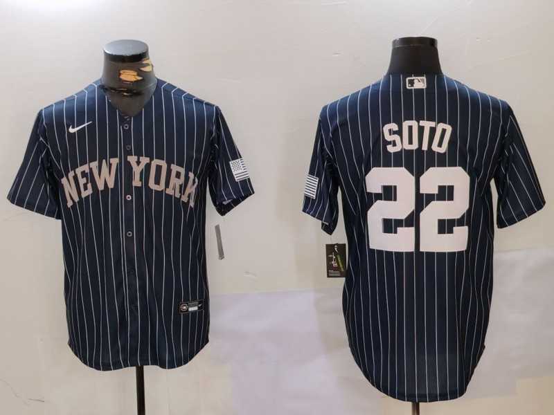 Mens New York Yankees #22 Juan Soto Navy Pinstripe Fashion Cool Base Jersey